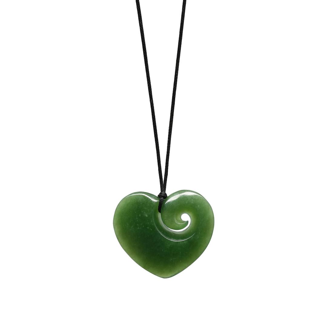 New Zealand Jade Heart Pendant with Koru