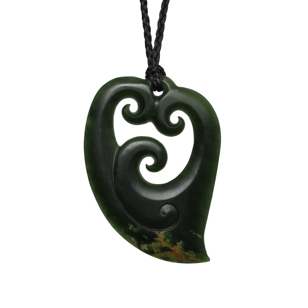 New Zealand Flower Jade Heart with Korus