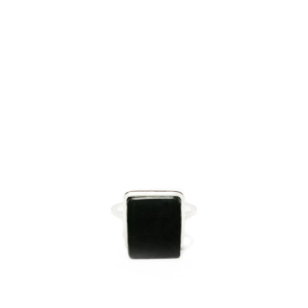 New Zealand Jade and Stirling Silver Cube Ring - Size N