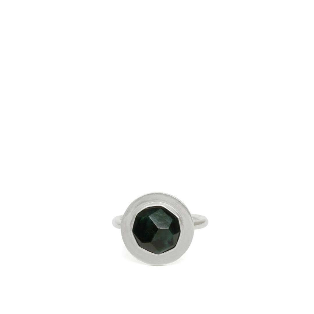 Australian Black Jade Faceted Ring - Stirling Silver Edge
