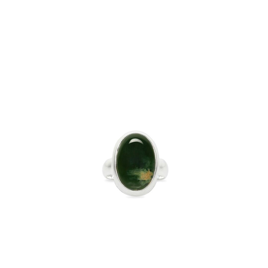 New Zealand Flower Jade Stirling Silver Ring - Size O.5