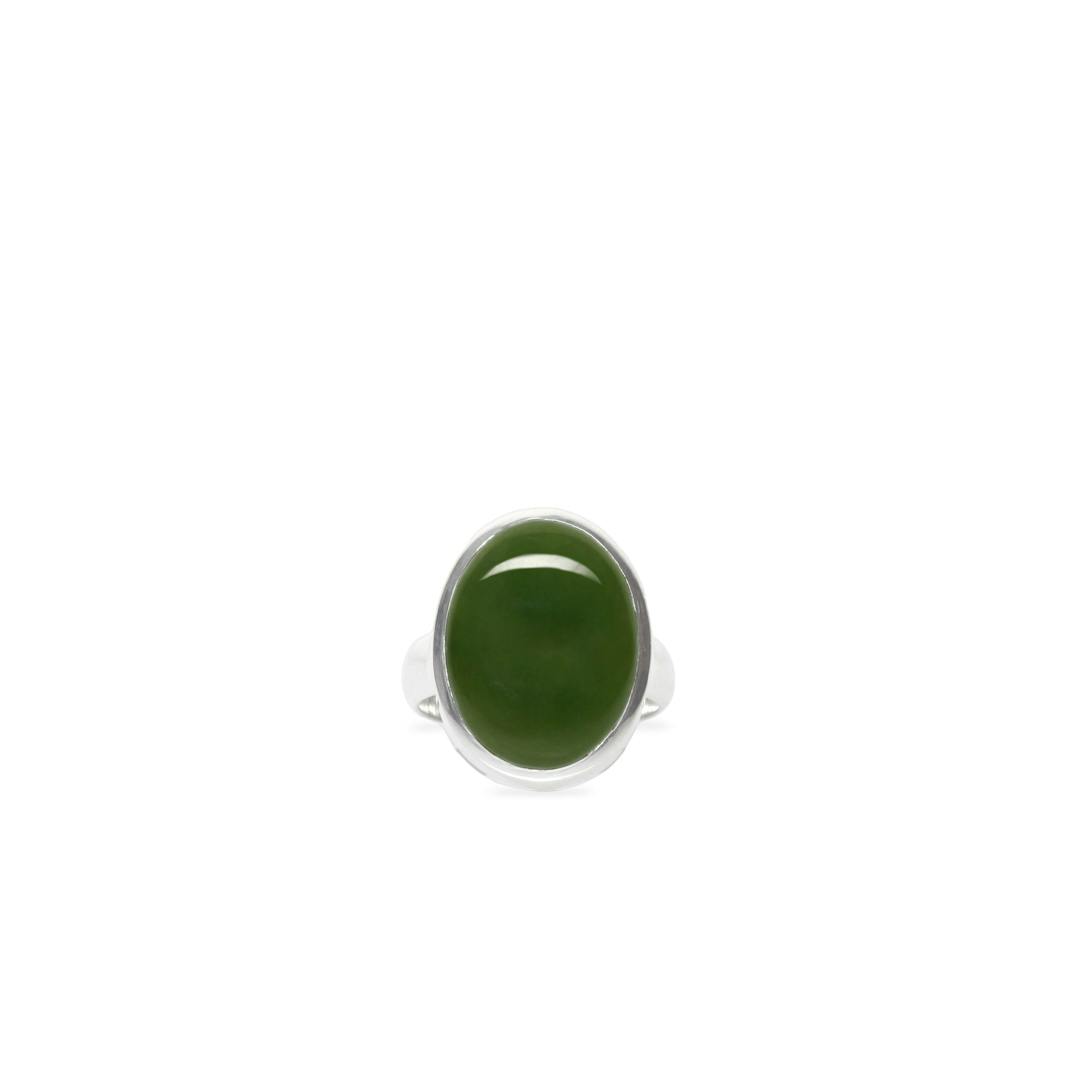 New Zealand Greenstone Stirling Silver Ring - Size Q