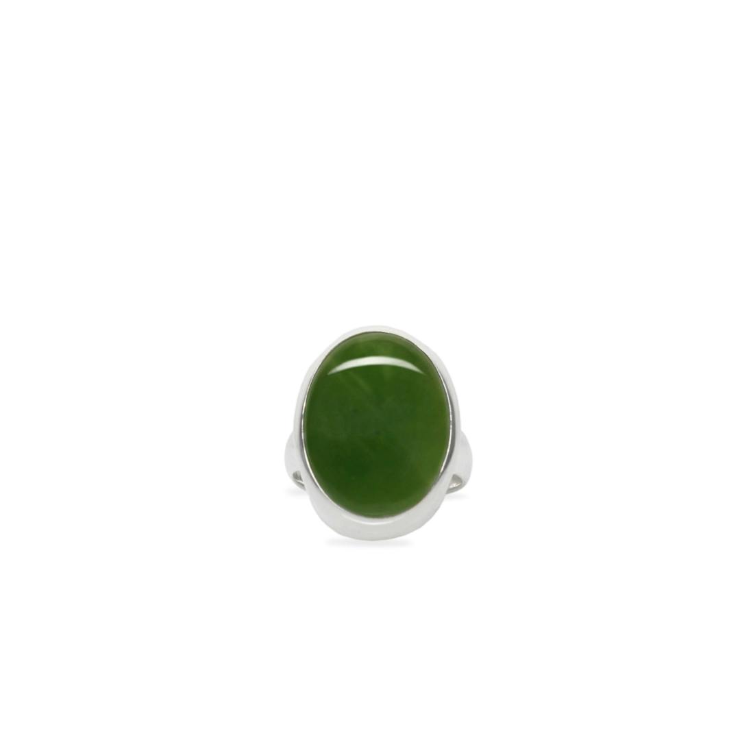 New Zealand Greenstone Sterling Silver Ring - Size R.5