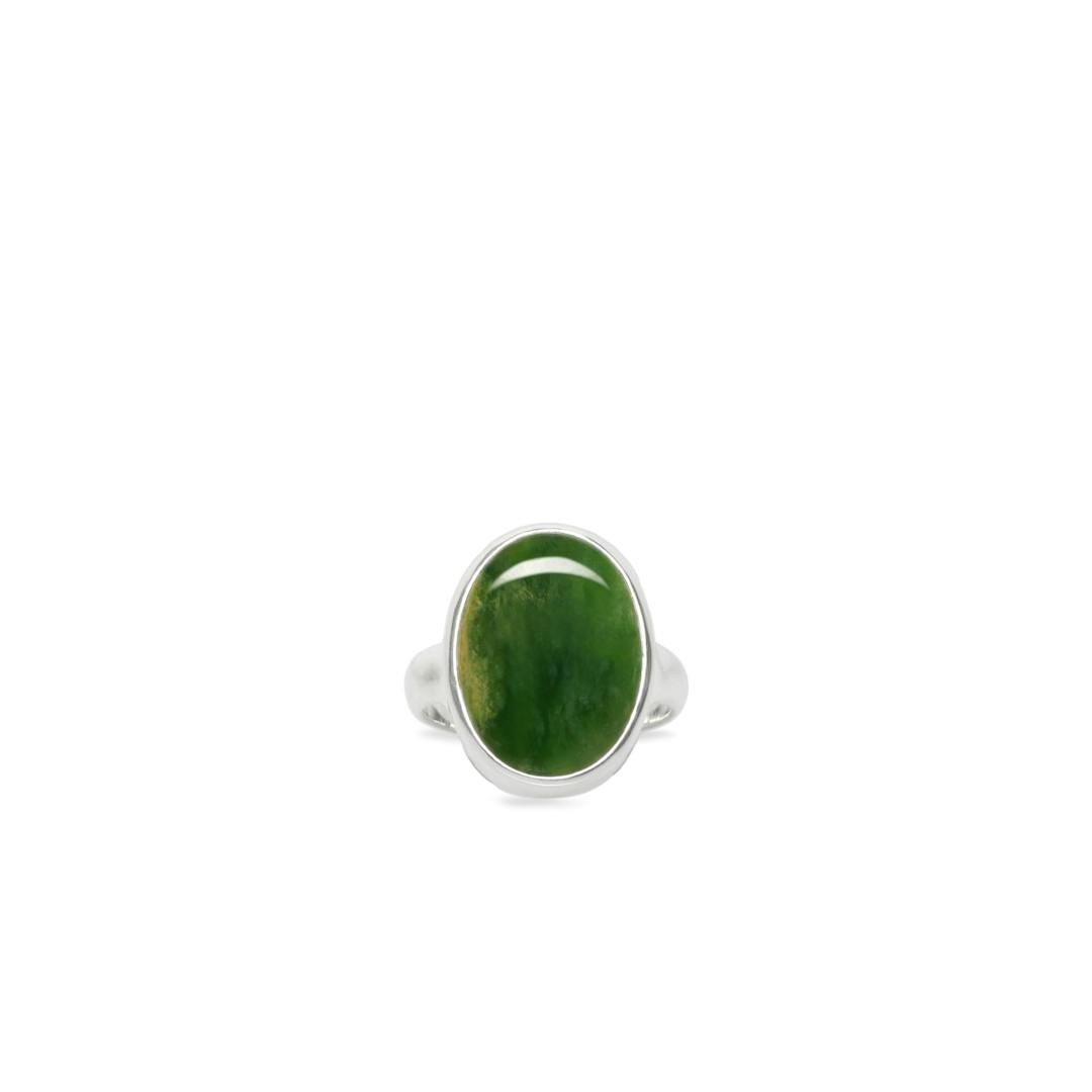 New Zealand Flower Jade Stirling Silver Ring - Size S