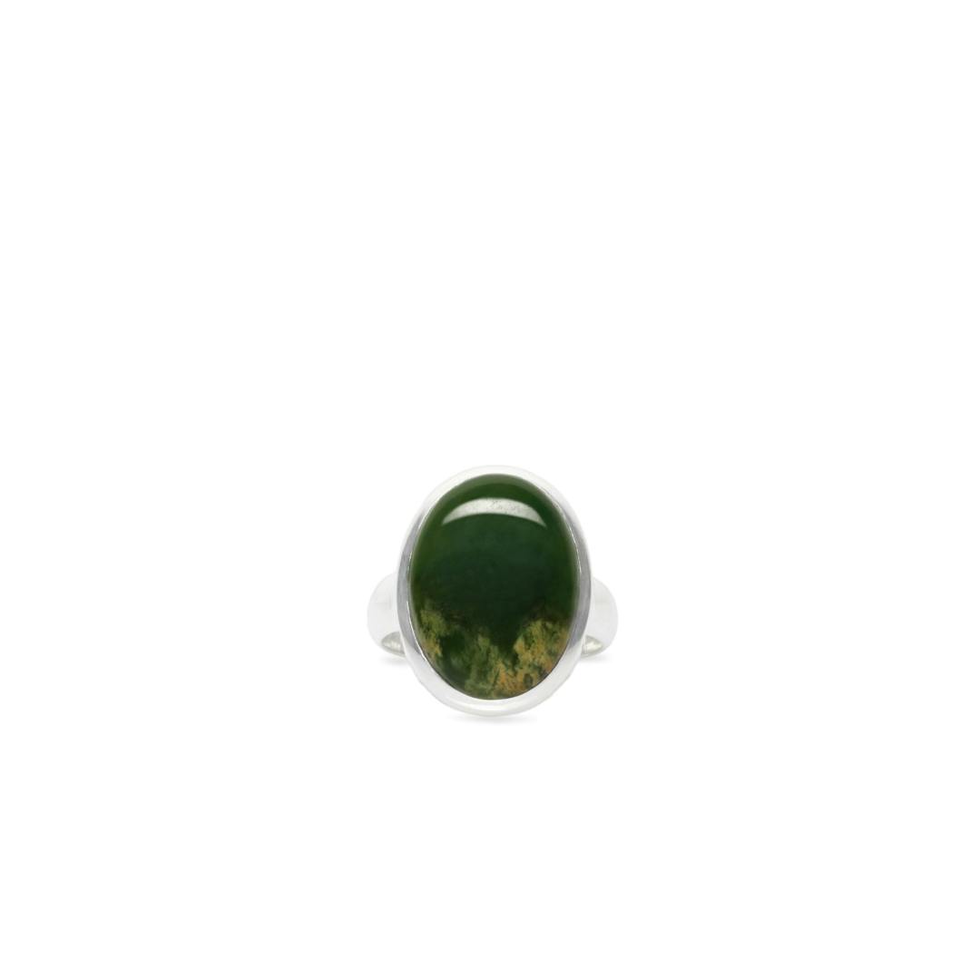 New Zealand Flower Jade Stirling Silver Ring - Size R