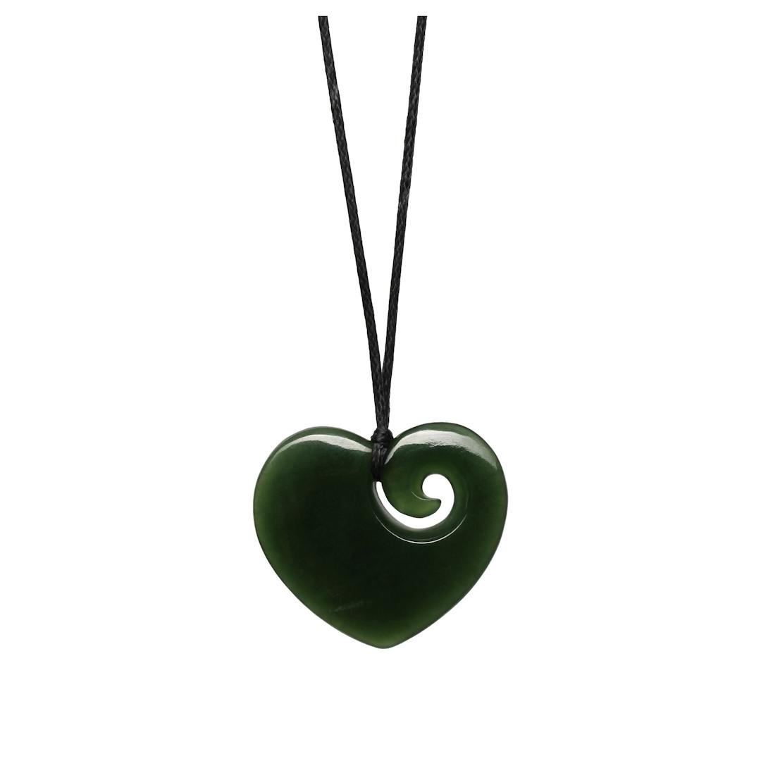 New Zealand Jade Heart Pendant with Koru