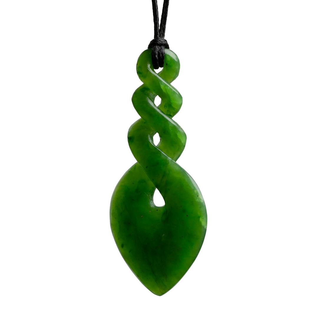 New Zealand Greenstone Double Pikorua Twist Necklace