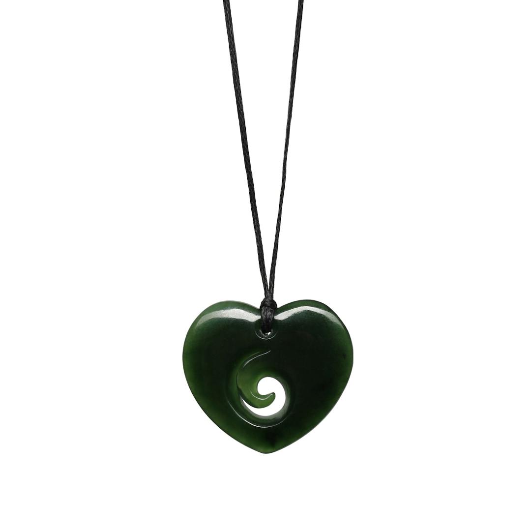 New Zealand Greenstone Koru Heart Necklace