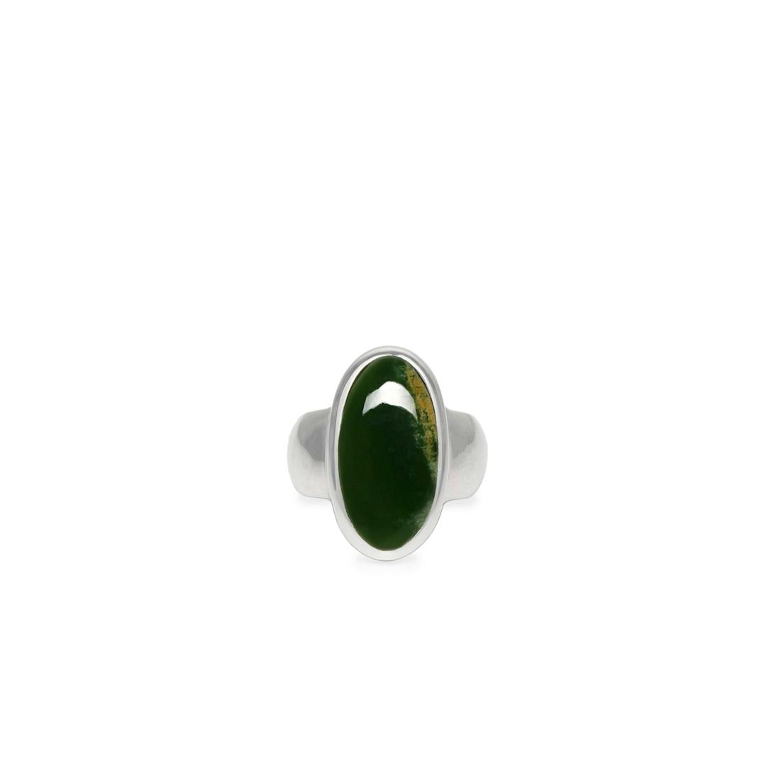 New Zealand Flower Jade Sterling Silver Ring - Size P