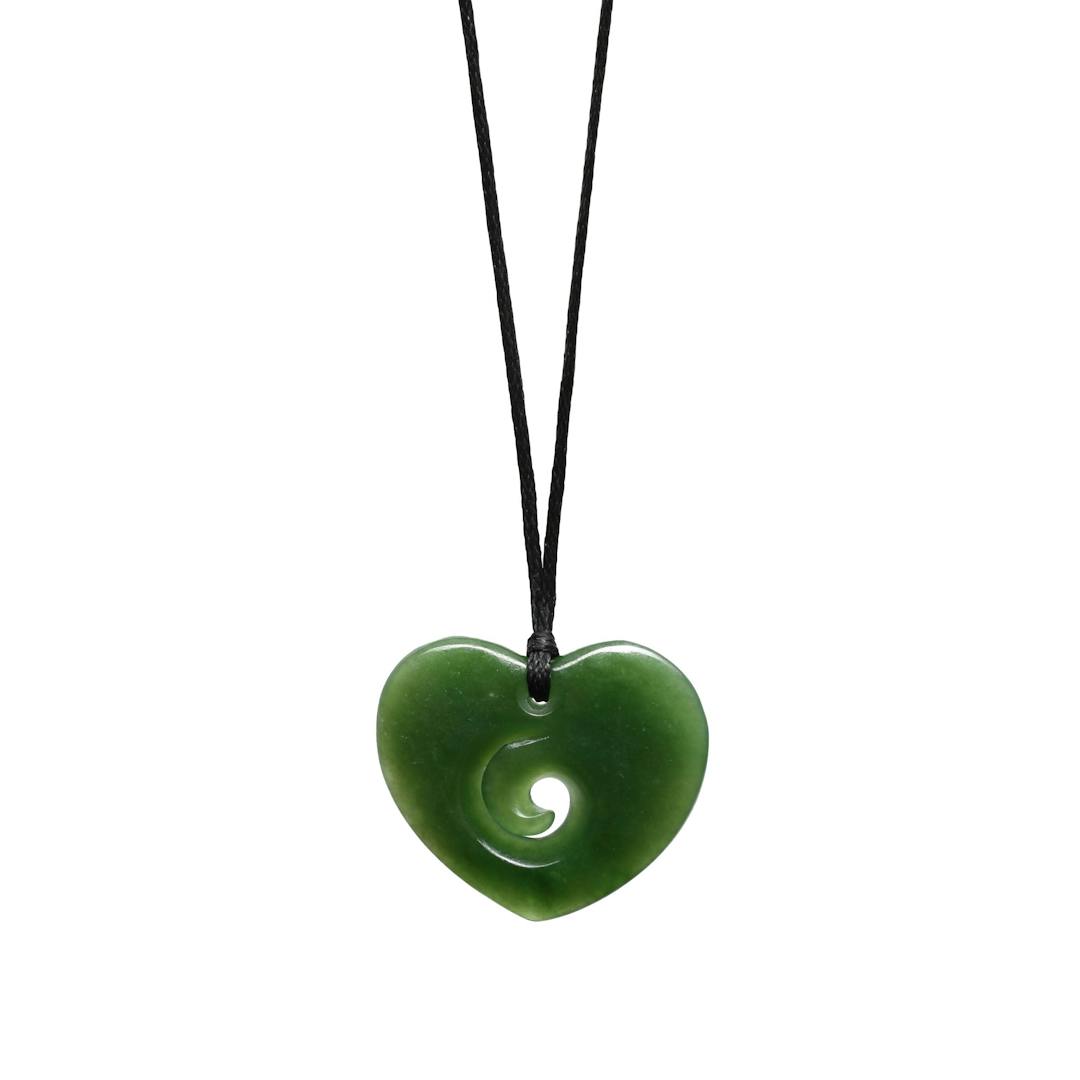 New Zealand Greenstone Koru Heart Necklace