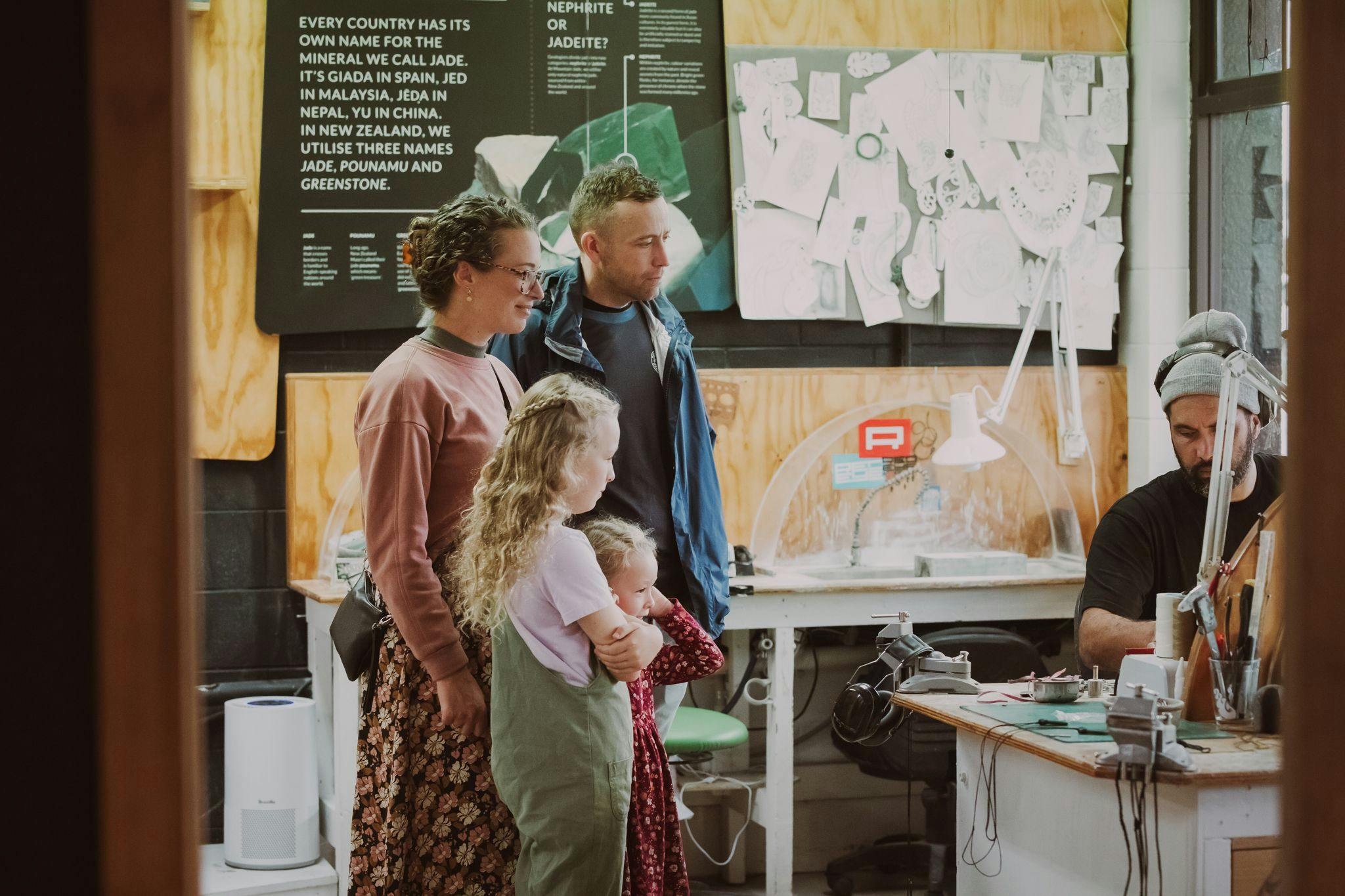 Visitors in a jade studio