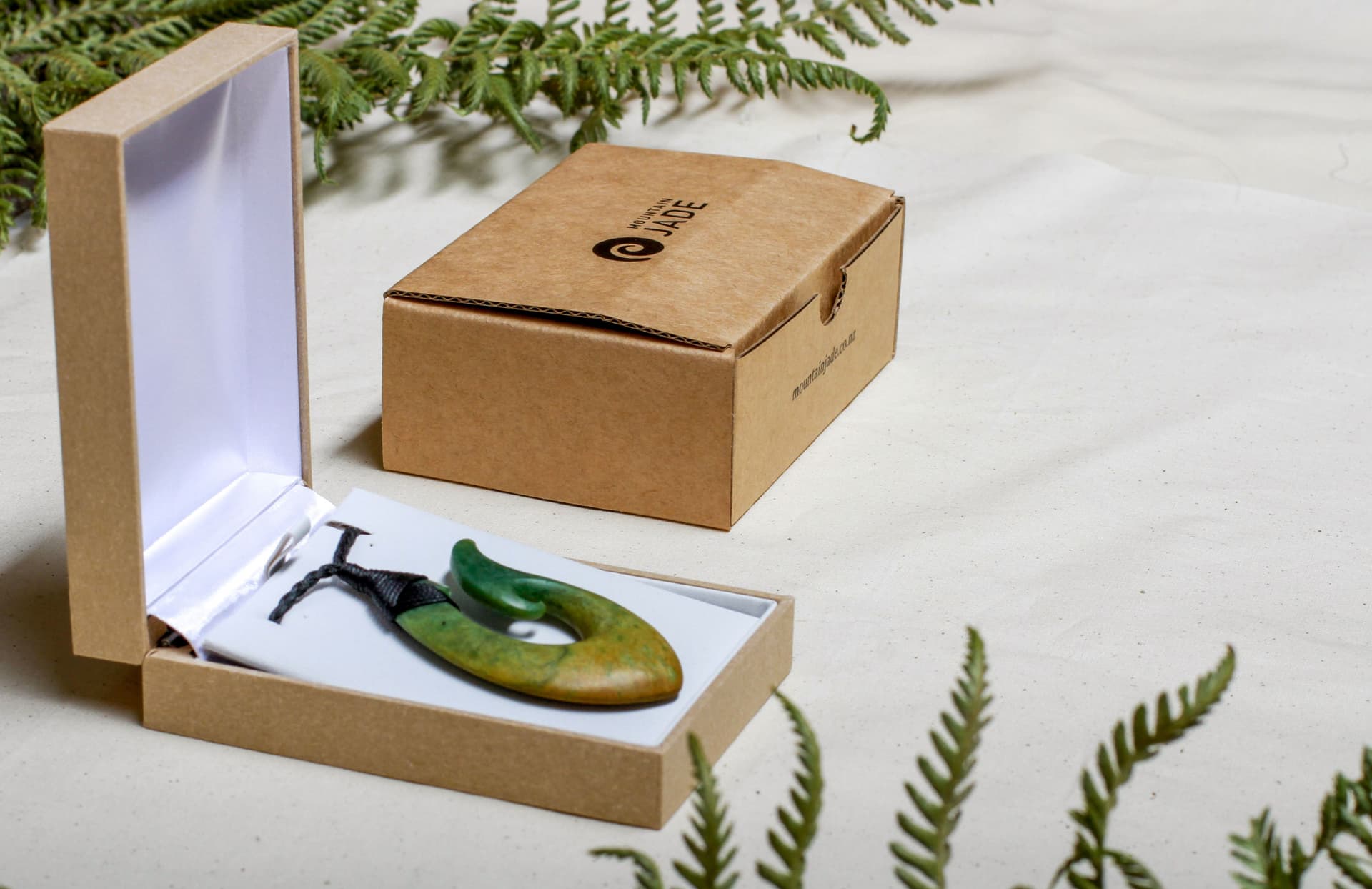 jade necklace being packaged