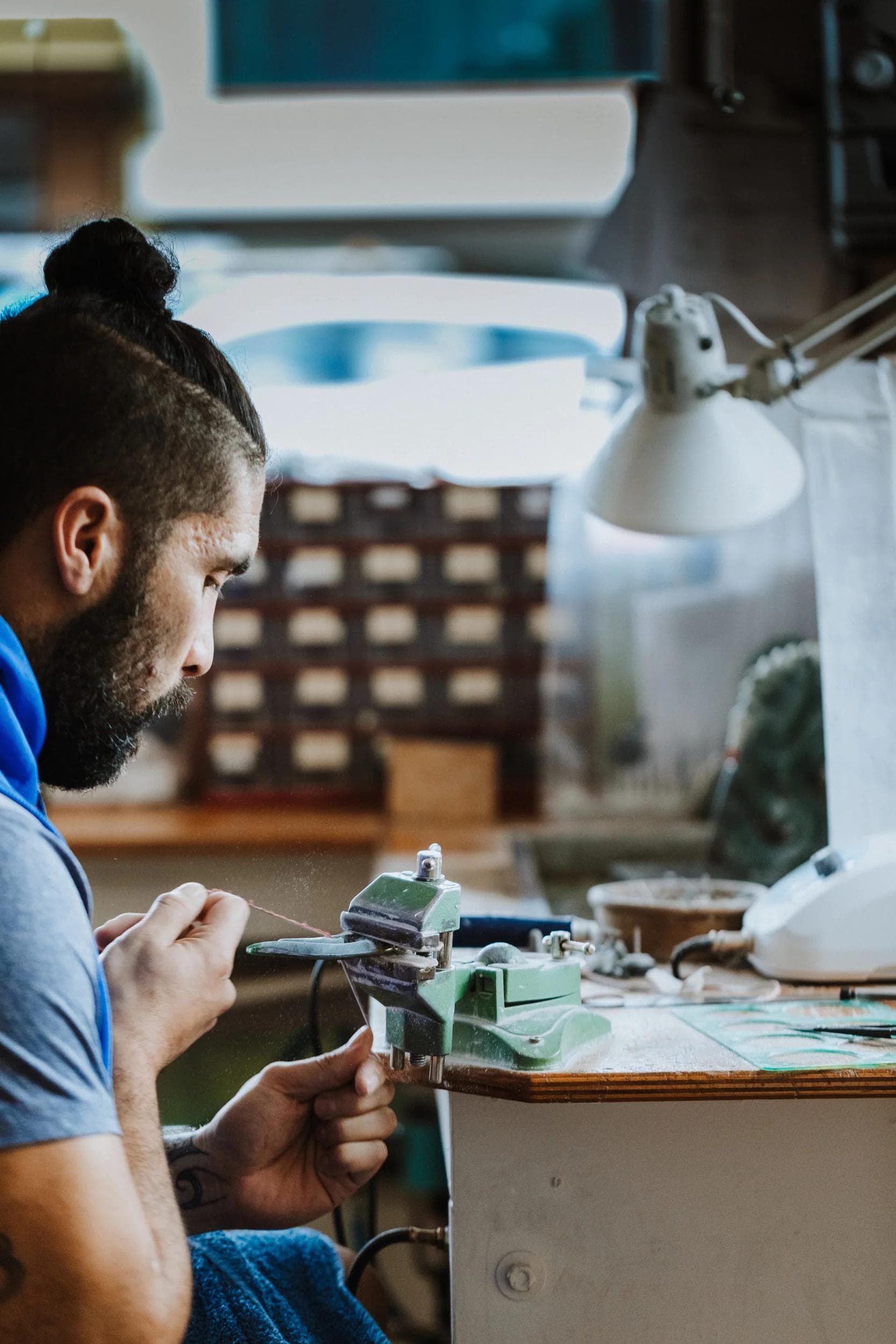 artist in the carving workshop