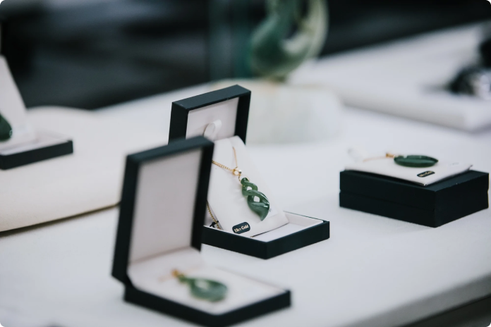 Jade necklaces in boxes