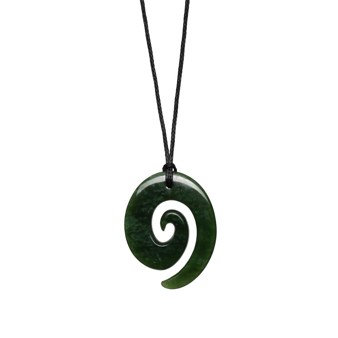 New Zealand Jade Oval Spiral Necklace