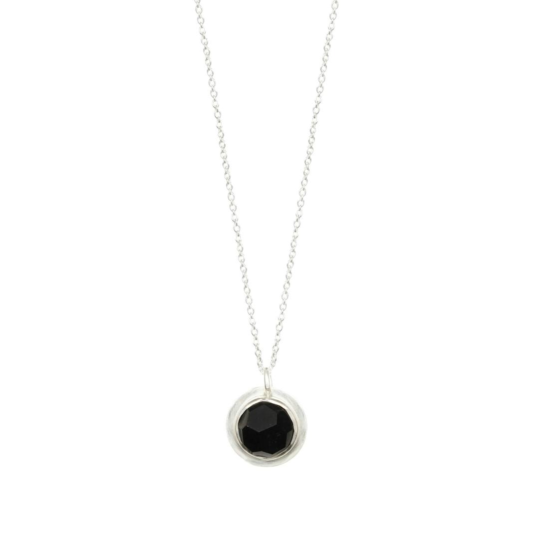 Australian Black Jade Small Faceted Necklace - Stirling Silver Edge