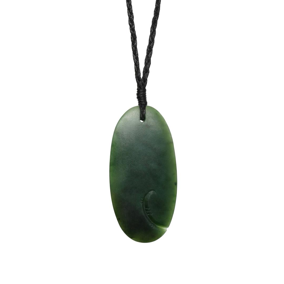 New Zealand Greenstone Oval Pendant with Etching