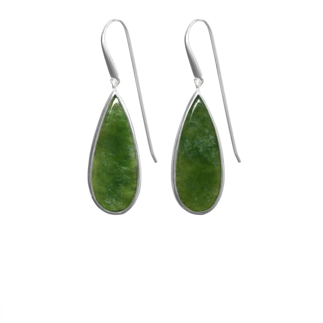 New Zealand Jade and Stirling Silver Teardrop Earrings