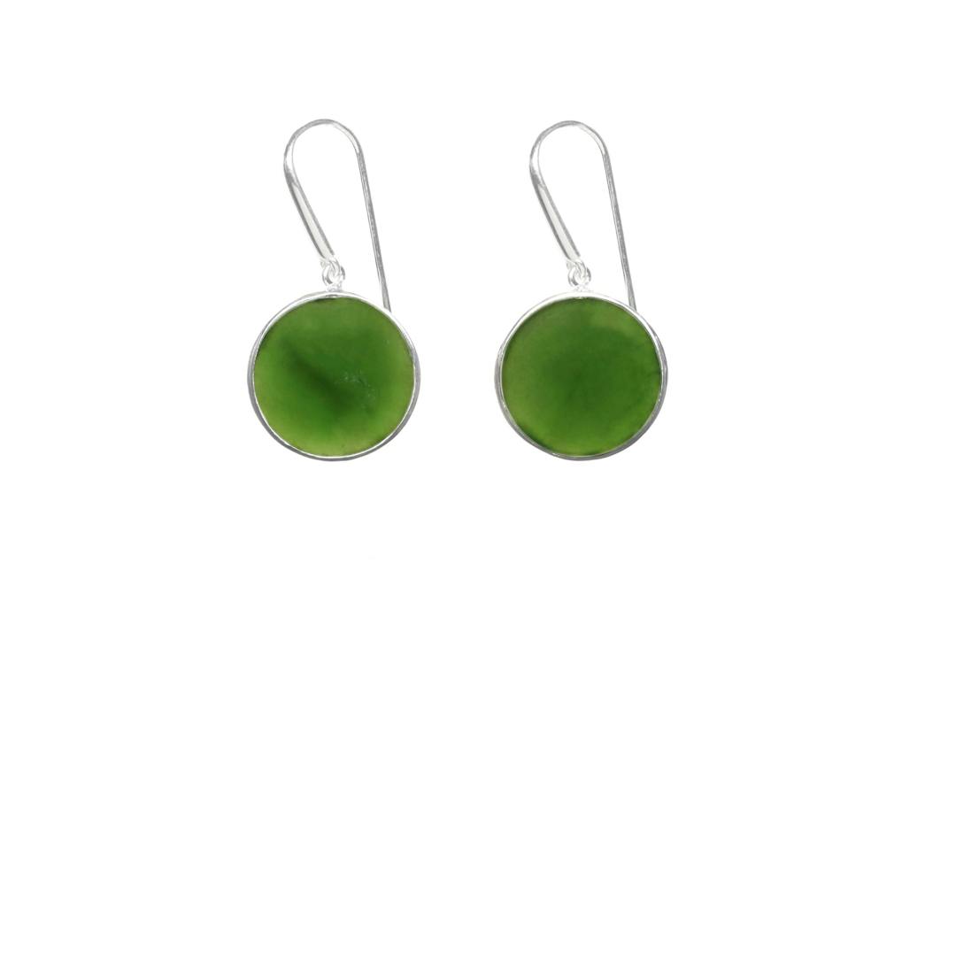 New Zealand Greenstone Stirling Silver Round Earrings