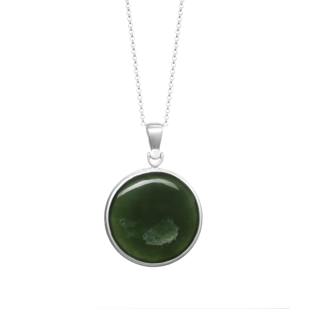 New Zealand Flower Jade and Stirling Silver Disc Necklace