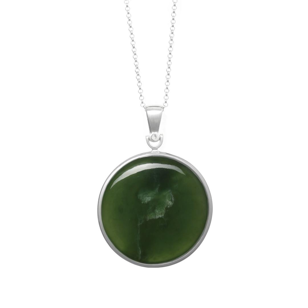 New Zealand Flower Jade and Stirling Silver Disc Necklace