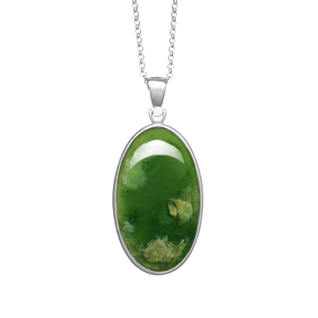 New Zealand Greenstone Stirling Silver Oval Pendant