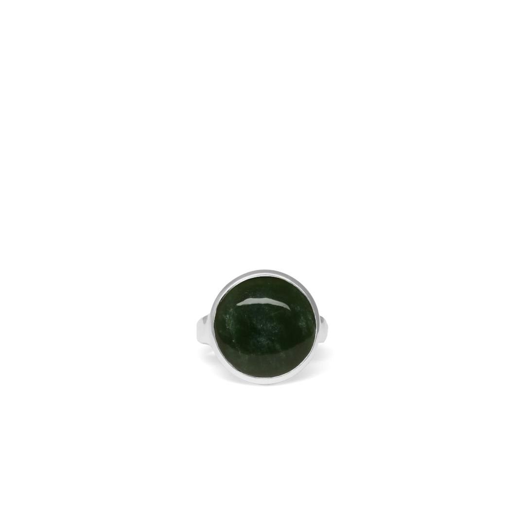 New Zealand Greenstone and Stirling Silver Ring - Size Q