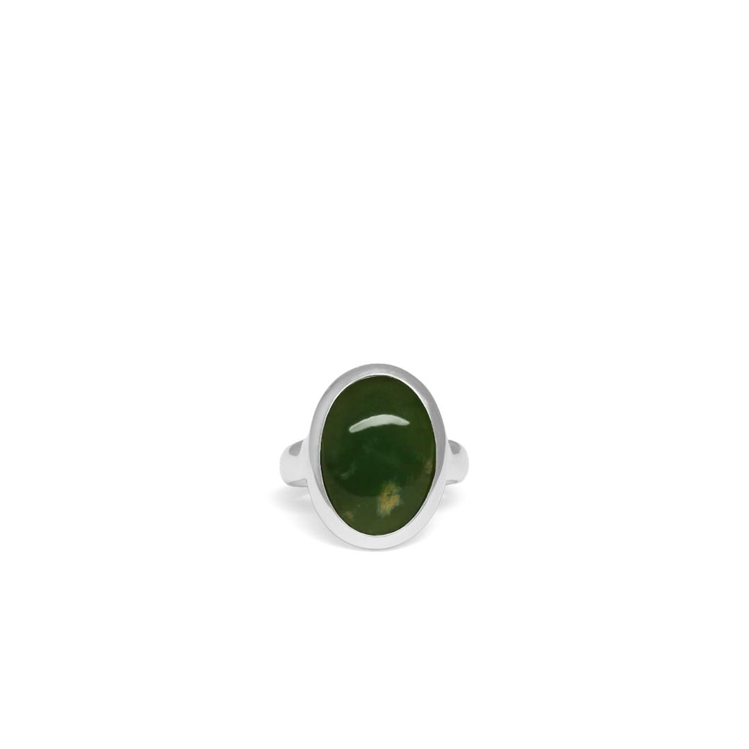 New Zealand Flower Jade and Stirling Silver Ring - Size O