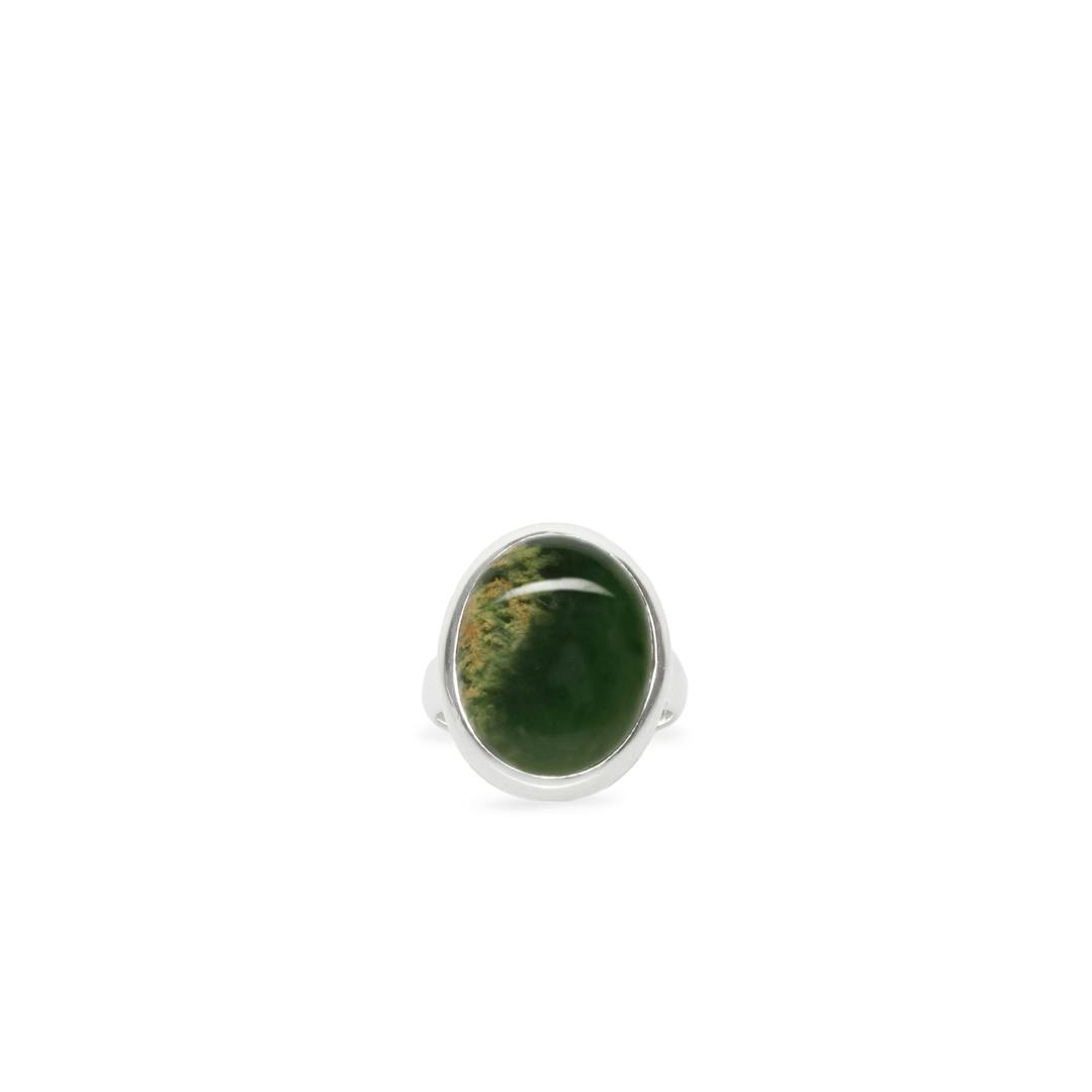 New Zealand Flower Jade Stirling Silver Ring - Size P.5