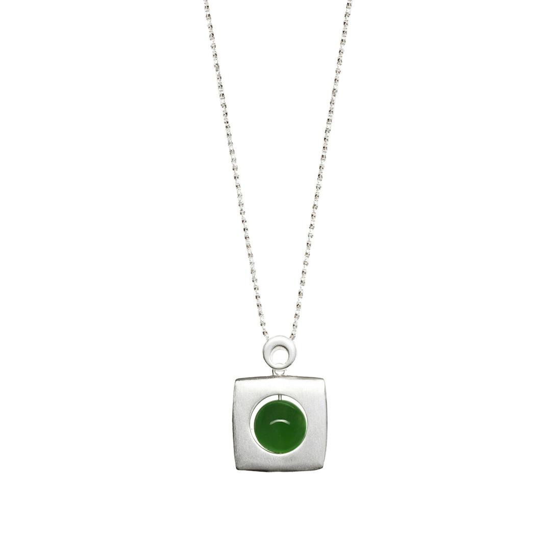 Canadian Jade and Stirling Silver Small Square Pendant