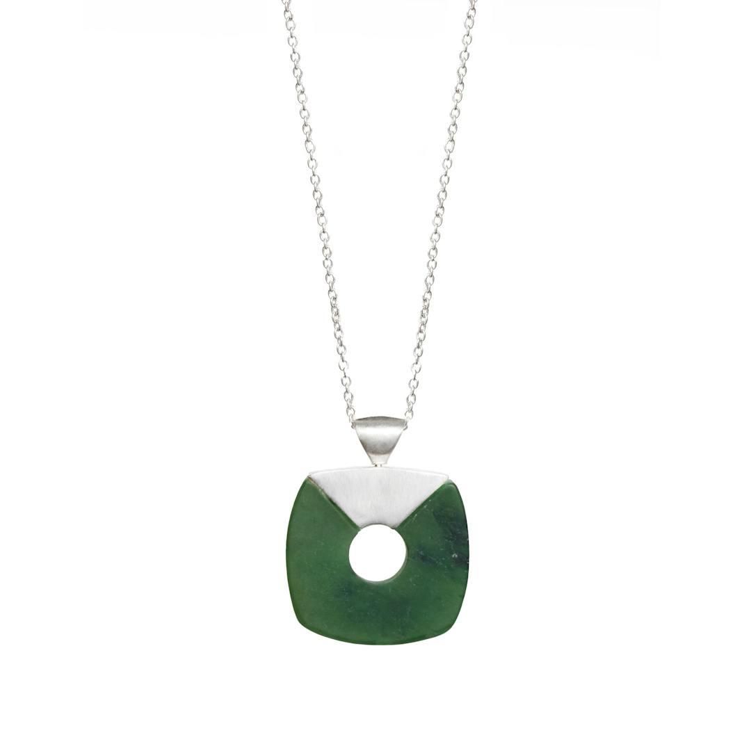 Canadian Jade and Stirling Silver Square Donut Pendant