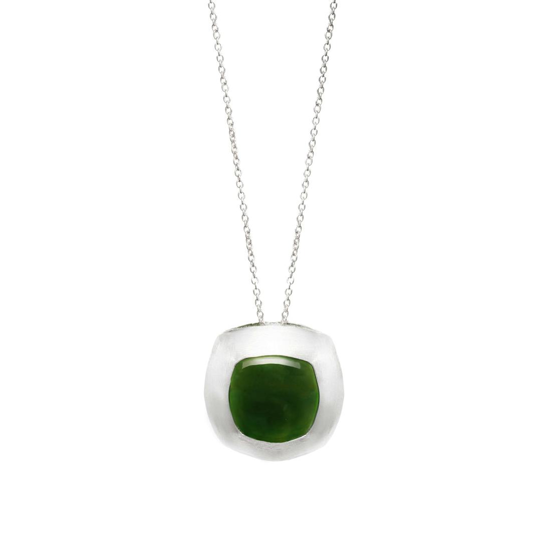 Canadian Jade and Stirling Silver Square Pendant