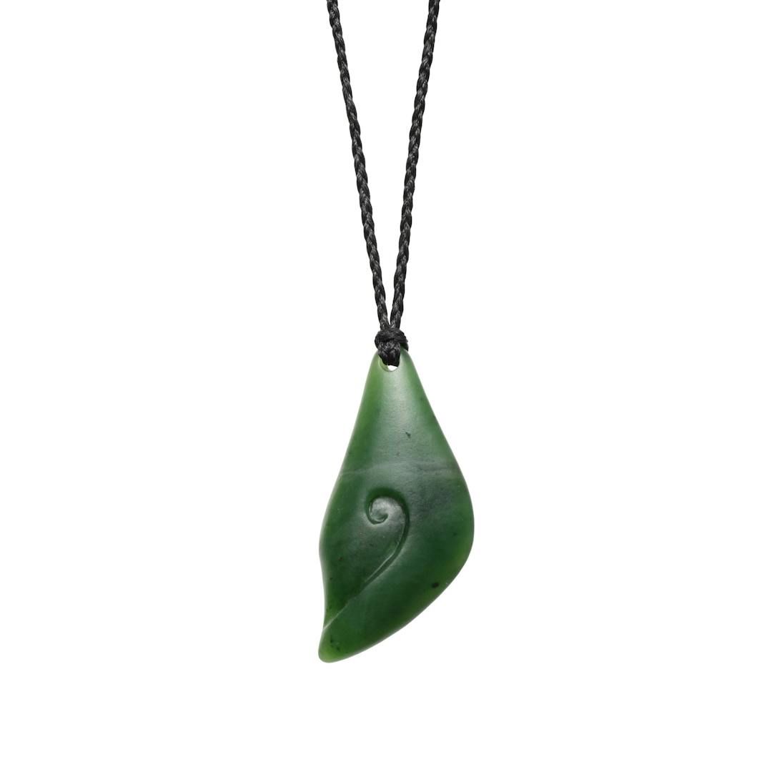 Indonesian Jade Drop Pendant with Spiral Etching