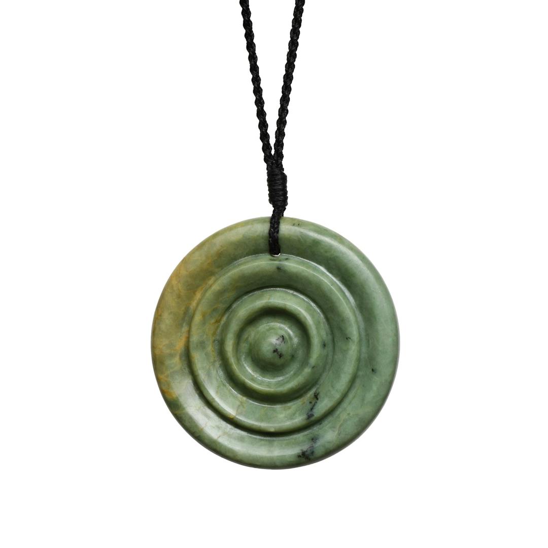 New Zealand Greenstone Disk Pendant with Ripple Details