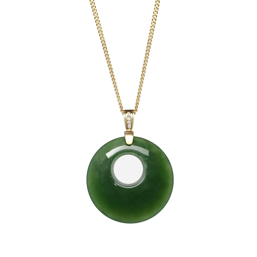 New Zealand Jade Circle of Life with 18ct Gold and Diamond Bale