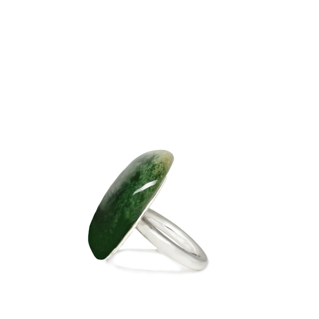 New Zealand Flower Jade Silver Ring - Size N½