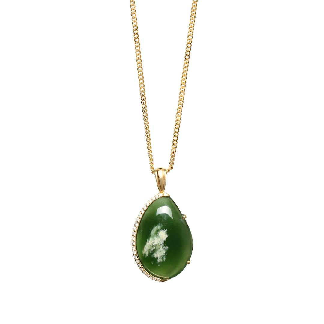 New Zealand Jade Gold and Diamond Pendant