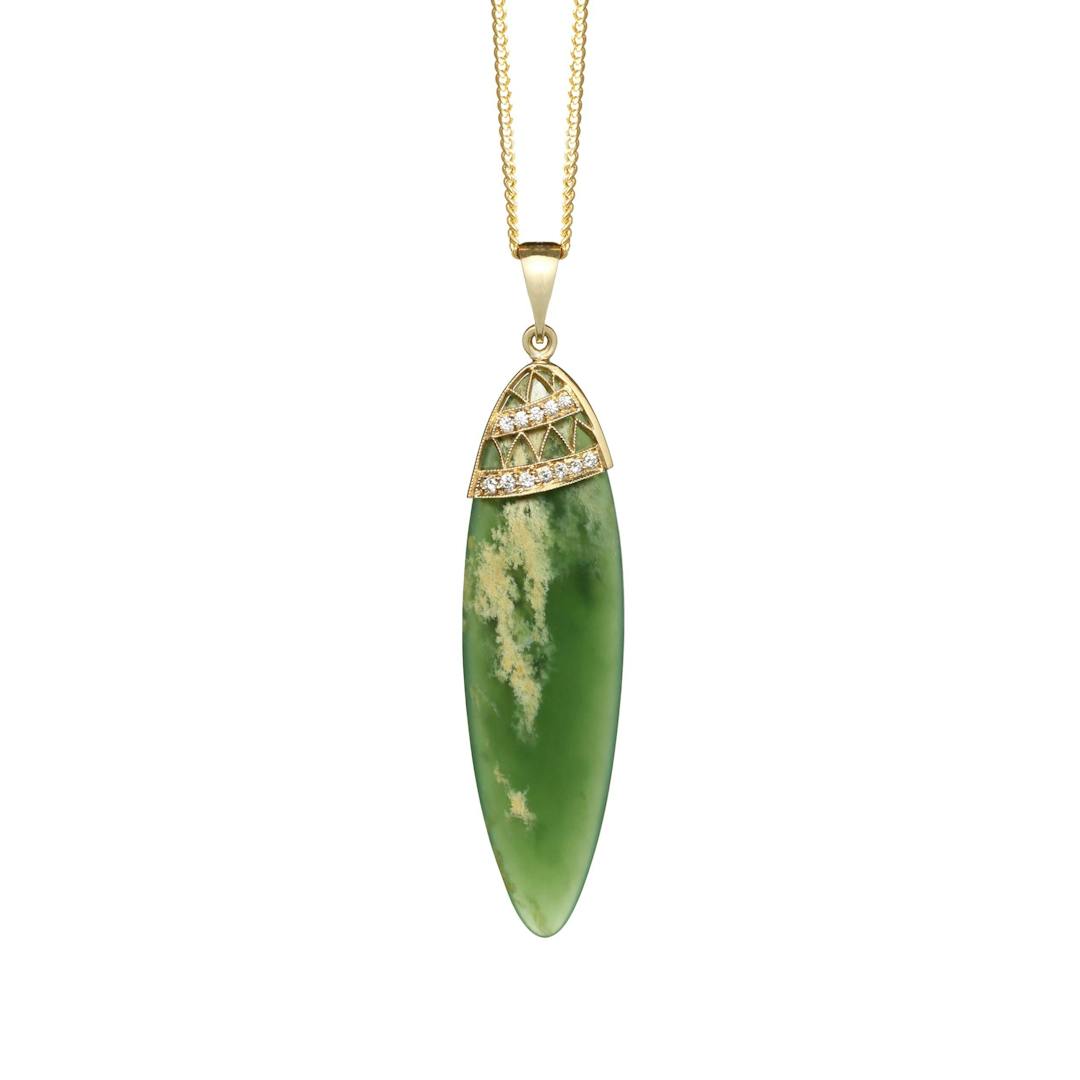 New Zealand Flower Jade with Diamond and 18ct Gold
